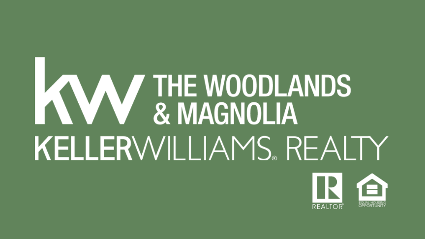 Keller Williams - The Woodlands & Magnolia business logo in white on a sage green background
